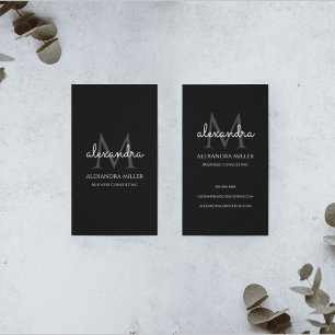 Elegant Monogram Name Black and White Business Card