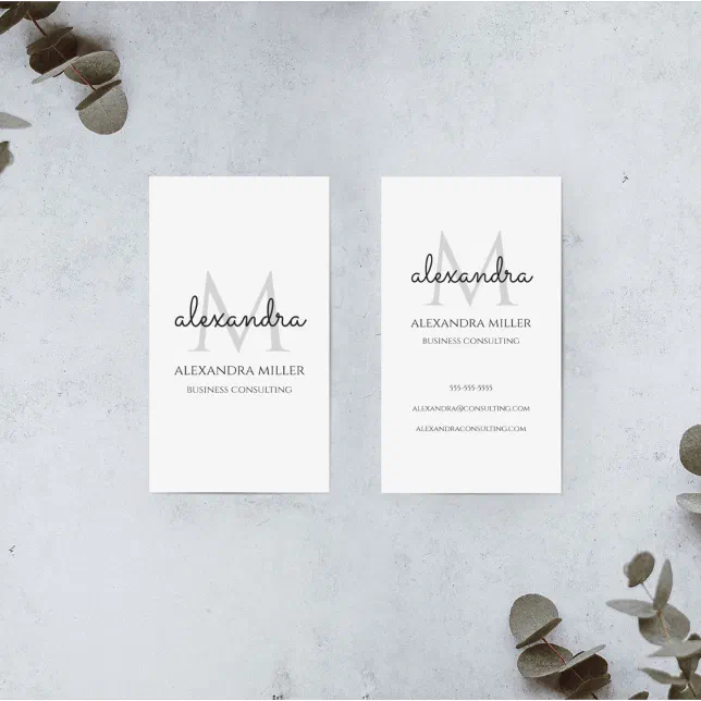 Elegant Monogram Name Black and White Business Card | Zazzle