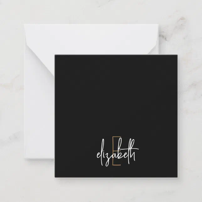 Elegant Monogram Name Black Gold Script Note Card Zazzle