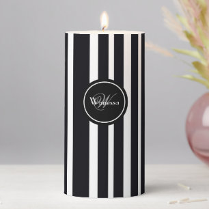 Elegant Monogram + Name Black & White Art Form  Pillar Candle