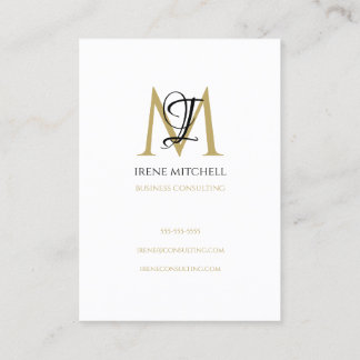 Elegant Monogram Name Black White Gold Business Card