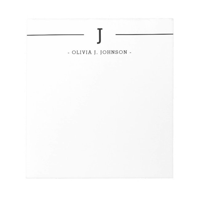 Elegant Monogram Name Black White Notepad (Front)