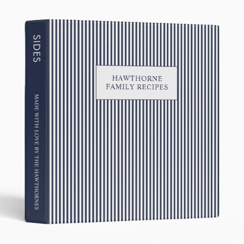 Elegant Monogram Name Blue Stripes Recipe 3 Ring Binder