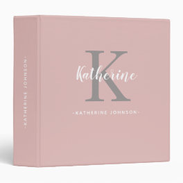Elegant Monogram Name Blush Pink Script 3 Ring Binder