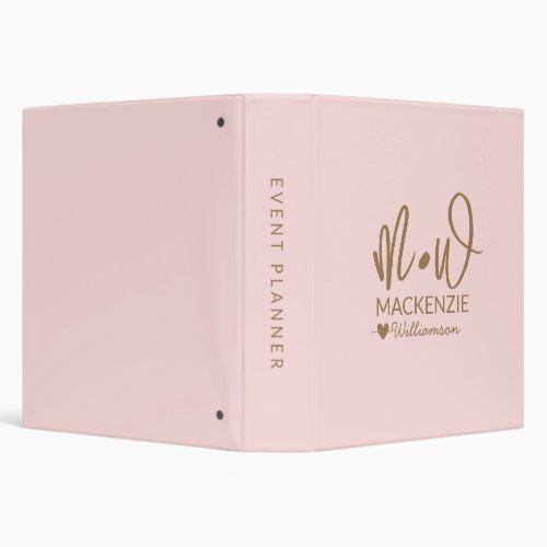 Elegant Monogram Name Blush Pink Script Business 3 Ring Binder