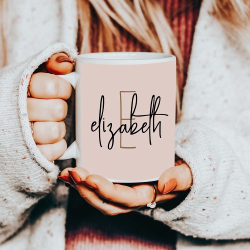 Elegant Monogram Name Blush Pink Script Coffee Mug