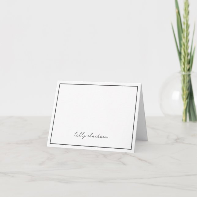Elegant Monogram Name Border Black White  Letterpress Thank You Card (Front)