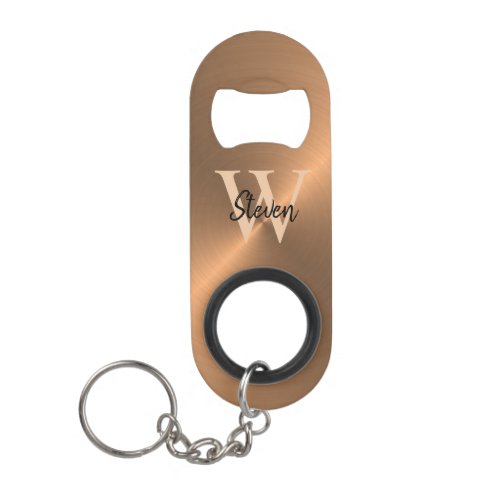 Elegant Monogram Name Bronze Metallic Mens  Keychain Bottle Opener