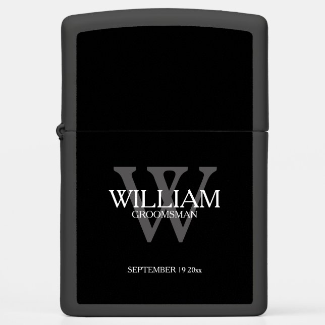 Elegant Monogram Name Classic Script Groomsmen Zippo Lighter (Front)