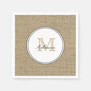 Elegant Monogram Name Country Chic Style Burlap Napkins