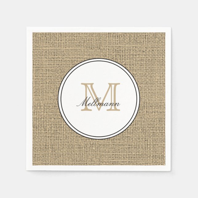 Elegant Monogram Name Country Chic Style Burlap Napkins (Front)