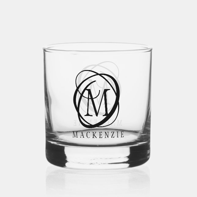 Elegant Monogram Name Custom Color Whiskey Glass (Front)