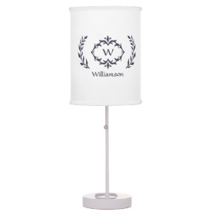 Elegant Monogram Name Elegant Wreath White Blue Table Lamp