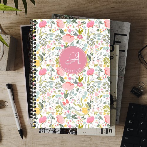 Elegant monogram name floral pattern personalized notebook