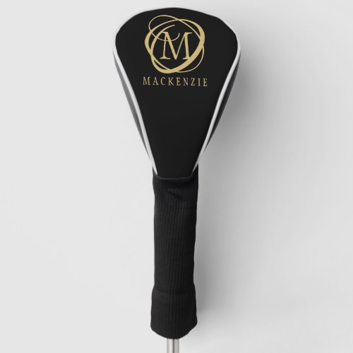 Elegant Monogram Name Gold Black Golf Head Cover