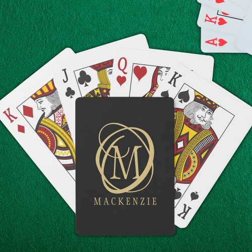 Elegant Monogram Name Gold Black Poker Cards