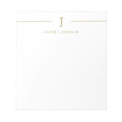 Elegant Monogram Name Gold White Notepad