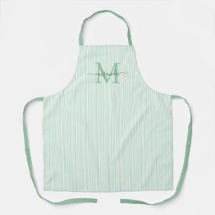 Elegant Monogram Name Green Stripe Apron