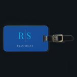 Elegant Monogram, Name & Info, Blue & White Luggage Tag<br><div class="desc">An elegant and classy blue and white design with personalized monogram,  name and contact info on back.</div>
