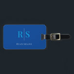Elegant Monogram, Name & Info, Blue & White Luggage Tag<br><div class="desc">An elegant and classy blue and white design with personalized monogram,  name and contact info on back.</div>