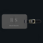 Elegant Monogram, Name & Info, Dark Grey & White Luggage Tag<br><div class="desc">An elegant and classy dark grey,  black and white design with personalized monogram,  name and contact info on back.</div>
