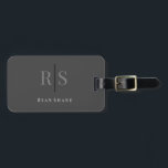 Elegant Monogram, Name & Info, Dark Grey & White Luggage Tag<br><div class="desc">An elegant and classy dark grey,  black and white design with personalized monogram,  name and contact info on back.</div>