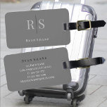 Elegant Monogram Name & Info, Grey Black White Luggage Tag<br><div class="desc">An elegant and classy grey,  black and white design with personalized monogram,  name and contact info on back.</div>