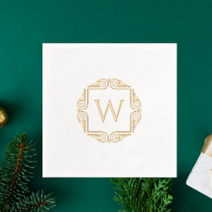 Elegant Monogram Name Initial Art Deco Frame Foil Napkins