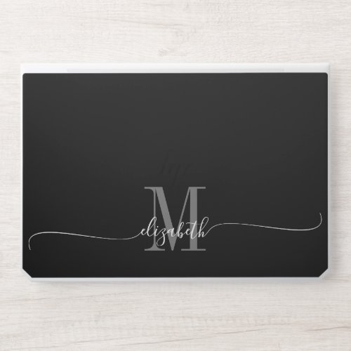 Elegant Monogram Name Initial Black HP Laptop Skin