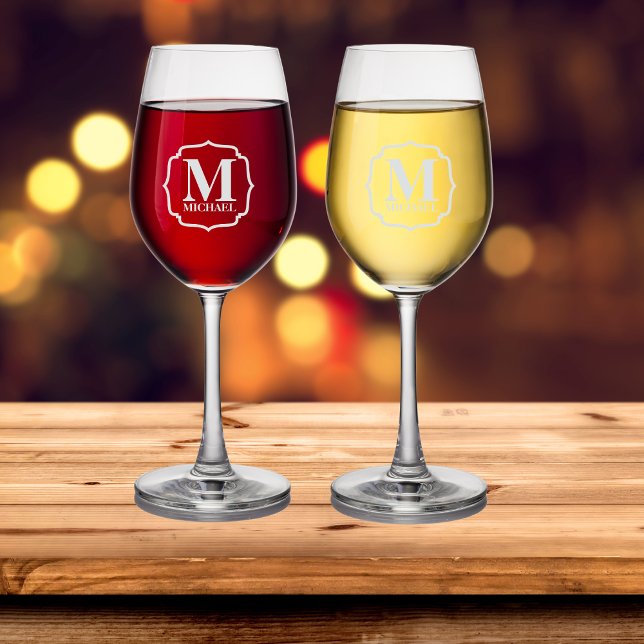Elegant Monogram Name Initial Custom Wine Glass (Elegant Monogram Name Initial Custom Wine Glass)
