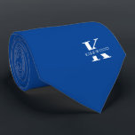 Elegant Monogram   Name | Lapis Blue | One-Sided Neck Tie<br><div class="desc">An elegant necktie featuring a bold white monogram across a deep Lapis Blue background. Atop this monogram sits your first or last name spelled out in all capitals. If you prefer a bolder look for the personal name inside of the large letter you can do the following: Use the customize/...</div>
