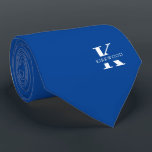 Elegant Monogram   Name | Lapis Blue | One-Sided Neck Tie<br><div class="desc">An elegant necktie featuring a bold white monogram across a deep Lapis Blue background. Atop this monogram sits your first or last name spelled out in all capitals. If you prefer a bolder look for the personal name inside of the large letter you can do the following: Use the customize/...</div>