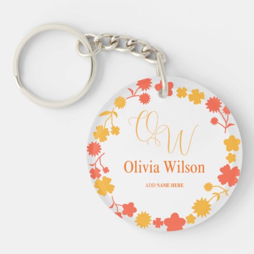 Elegant Monogram Name Laurel Wreath Keychain