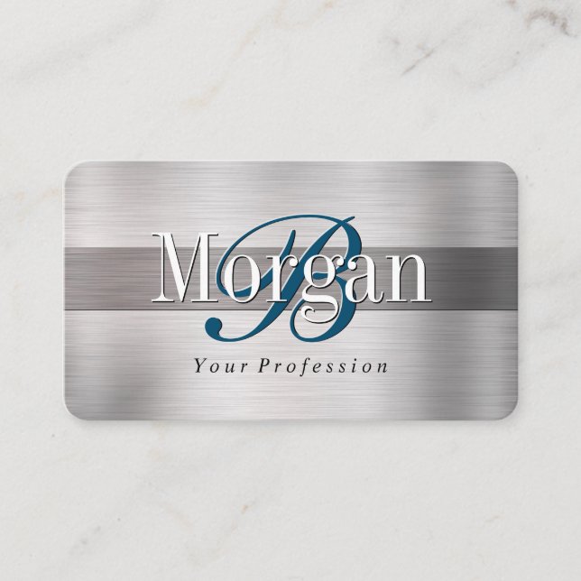 Elegant Monogram Name, Lt & Dk Brushed Silver Vs 3 Business Card (Front)