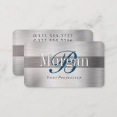 Elegant Monogram Name, Lt & Dk Brushed Silver Vs 3 Business Card (Front/Back)
