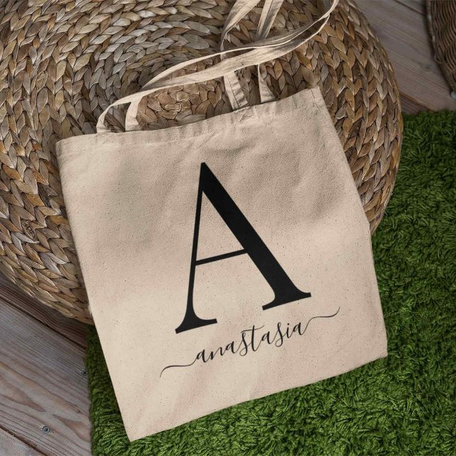 Elegant Monogram Name Minimalist Shopping Books Tote Bag (Creator Uploaded)