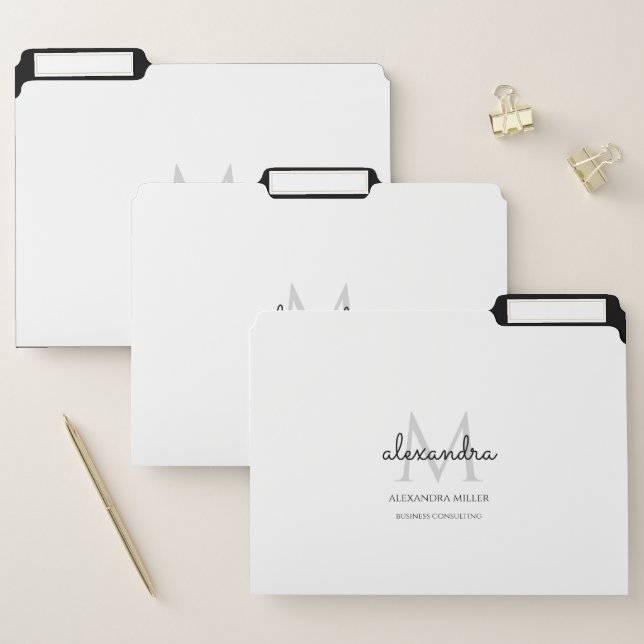 Elegant Monogram Name Modern Black and White File Folder (Set)