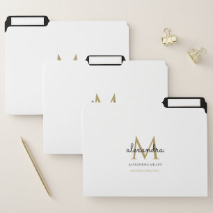 Elegant Monogram Name Modern Black White Gold File Folder