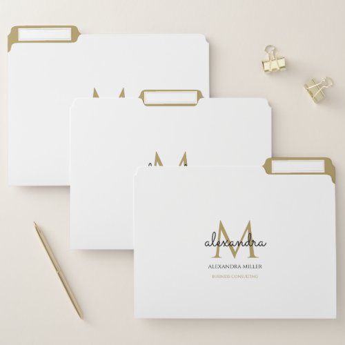 Elegant Monogram Name Modern White Black Gold File Folder