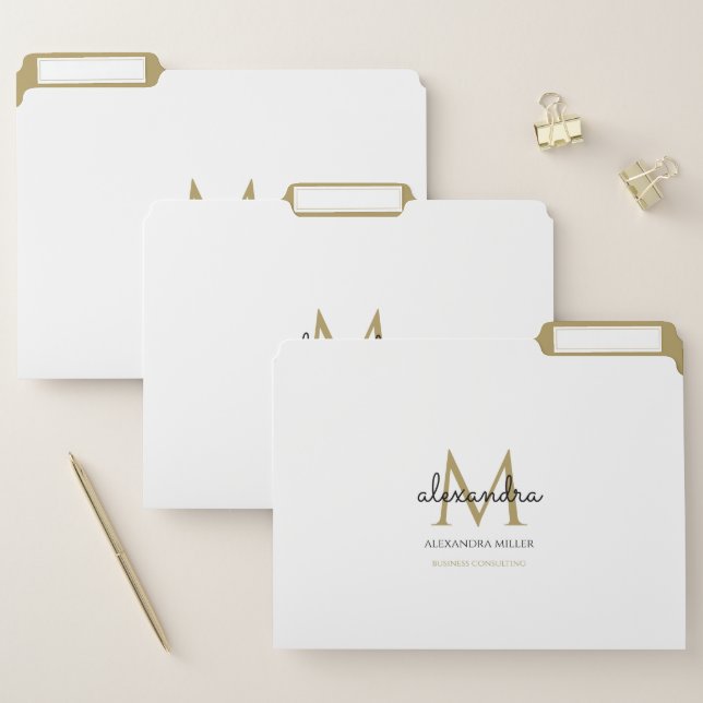 Elegant Monogram Name Modern White Black Gold File Folder (Set)