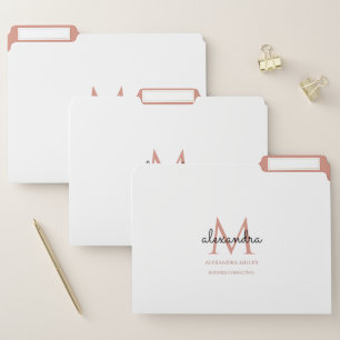 Elegant Monogram Name Modern White Rose Gold Black File Folder