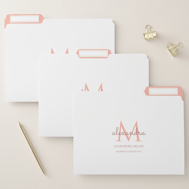 Elegant Monogram Name Modern White Rose Gold File Folder (Set)