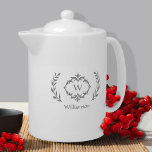 Elegant Monogram Name Modern Wreath Gray & White Teapot<br><div class="desc">Personalize your kitchen with our elegant monogrammed name and initial trendy luxury ultimate gray & white design featuring a unique laurel wreath and custom text option. All colors in this design including the wreath image may be changed to any color of your choice with the Zazzle design tool. Special vector...</div>