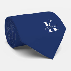 Elegant Monogram + Name | Navy Blue | Two-Sided Neck Tie