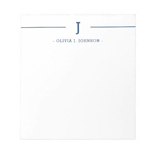 Elegant Monogram Name Navy White Notepad