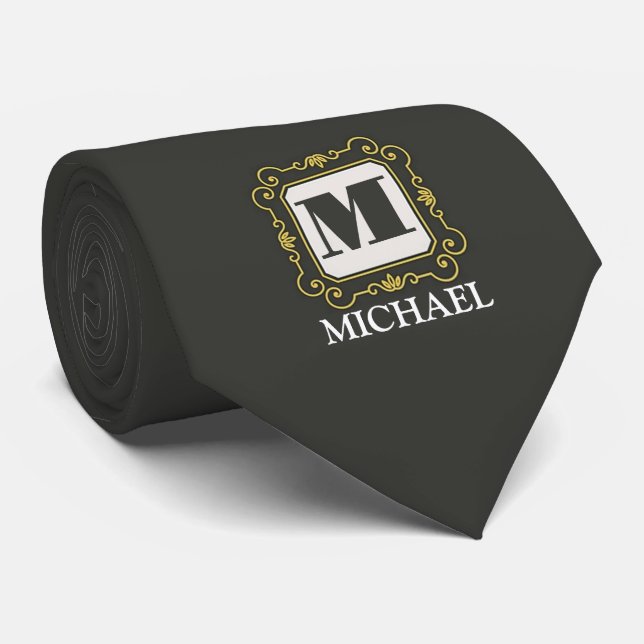 Elegant Monogram  Name  Neck Tie (Rolled)