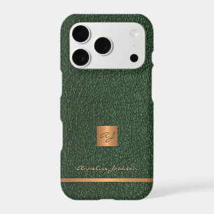 Elegant monogram name personalized dark green gold iPhone 17 pro case