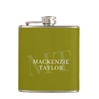 Elegant Monogram Name Personalized Text  Flask