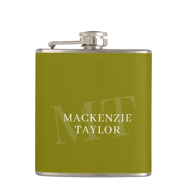 Elegant Monogram Name Personalized Text  Flask (Front)