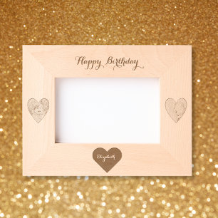 Elegant Monogram Name Photo Hearts Happy Birthday Engraved Frames